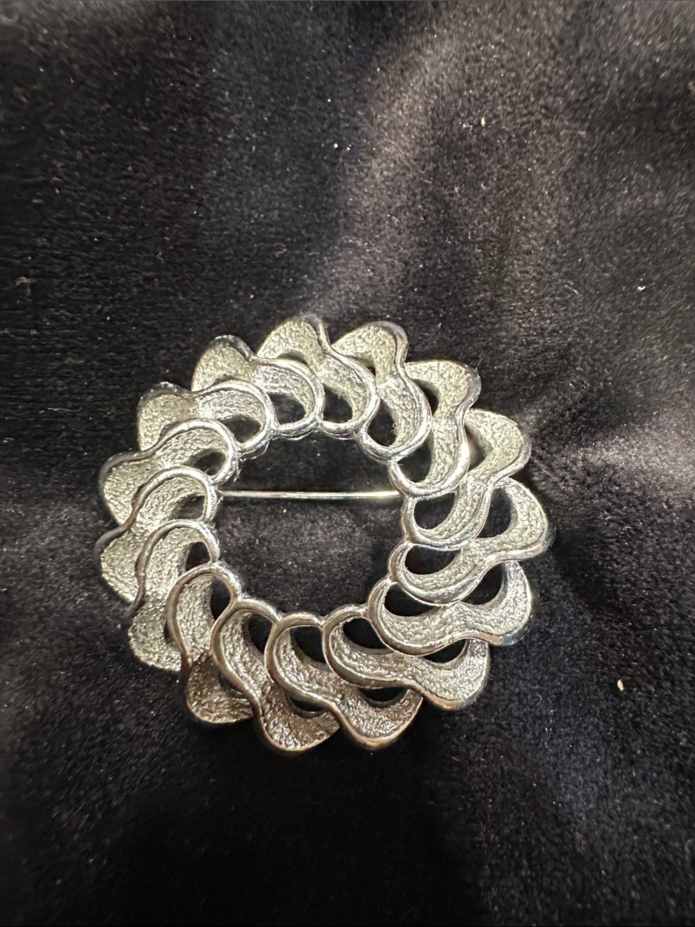 Silver Textured Wave Circle Brooch - Women Jewelry